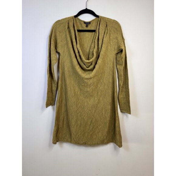 Eileen Fisher 100% Alpaca Wool Cowl-Neck Green Yellow Tunic Sweater Large - Picture 8 of 11